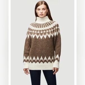 NWOT Frame Denim Brown and Cream Turtleneck Sweater